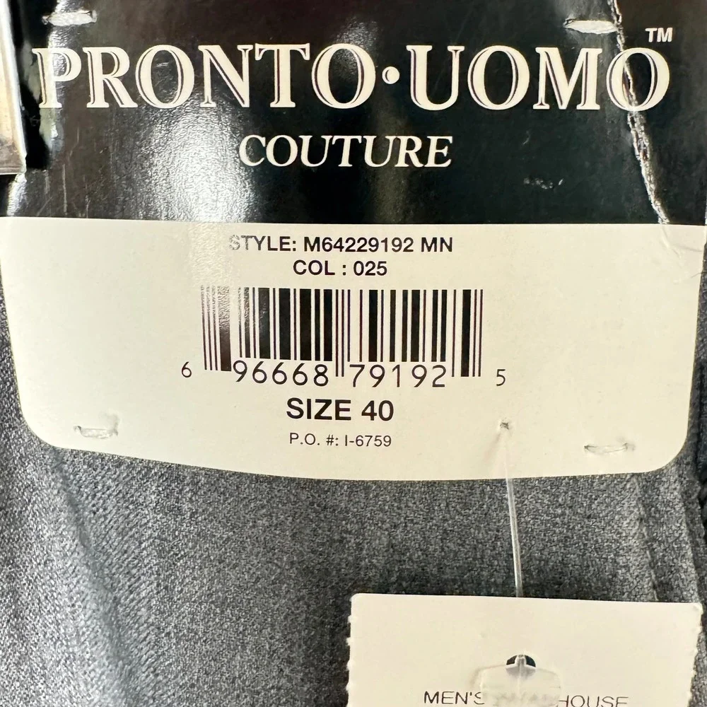 Pronto Uomo Dress Pants Men 40 Grey Wool Couture Techno-Care NEW